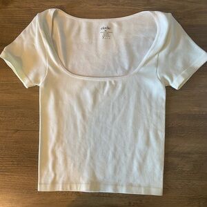 Elodie Cream Ribbed Short Sleeve Top